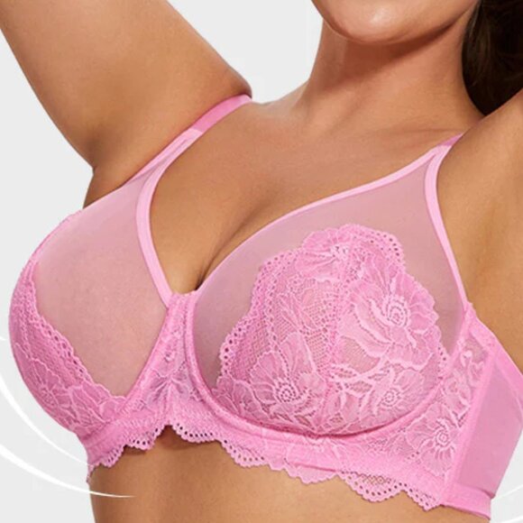 NEW🎁 Underwire Full Cup Soft Lace Detail Bra in PINK SHE CURVE - Picture 2 of 10